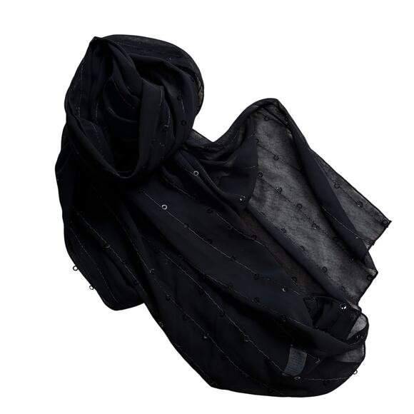 Sheer black silky chiffon scarf with sequins stripes dressy sexy whimsy goth - Picture 4 of 6